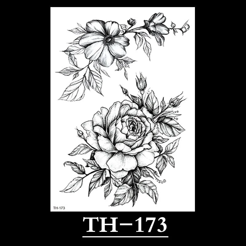 New Temporary Tattoos for Women Flower Sketch Tattoo Stickers Black and White Arm Art Snake Stickers Waterproof and Sweat Tattoo
