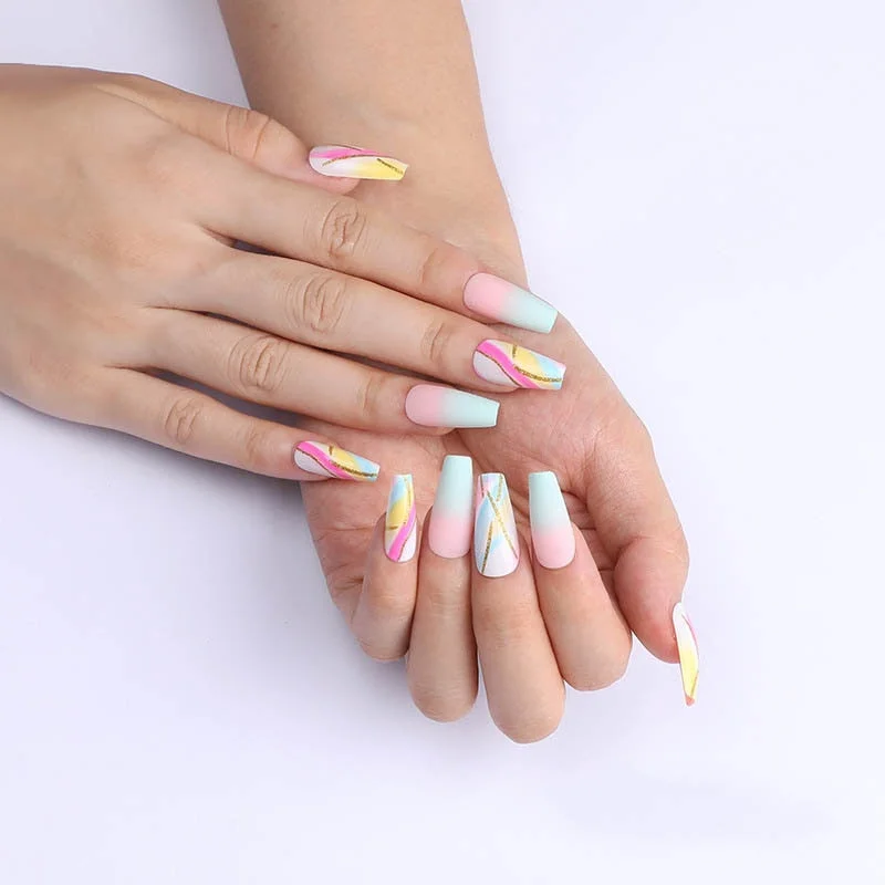 24pcs Khaki Dye Matte Frosted Fake Nails stiletto Dark Blue Color Pointed Head Long Style Wearable ABS Resin Finished Fingernail-Nail Inspo