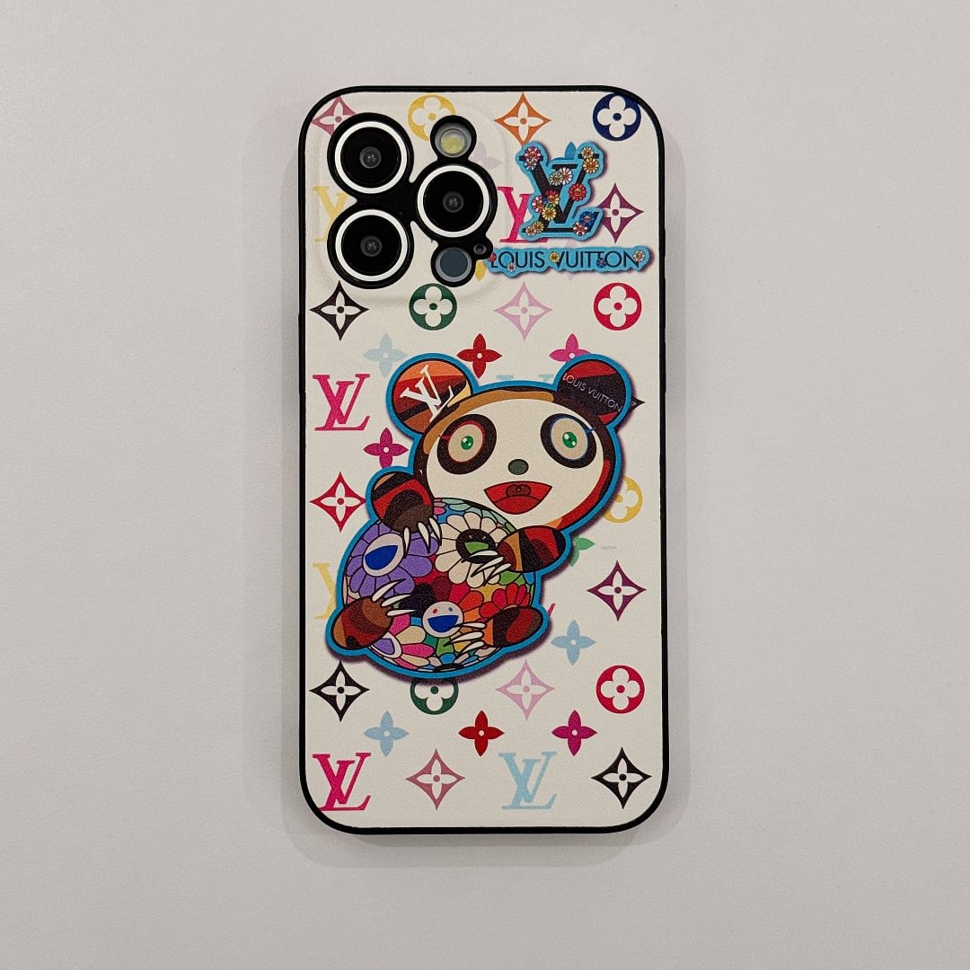Louis Vuitton x Murakami Canvas Leather Cartoon Panda Apple iPhone Case