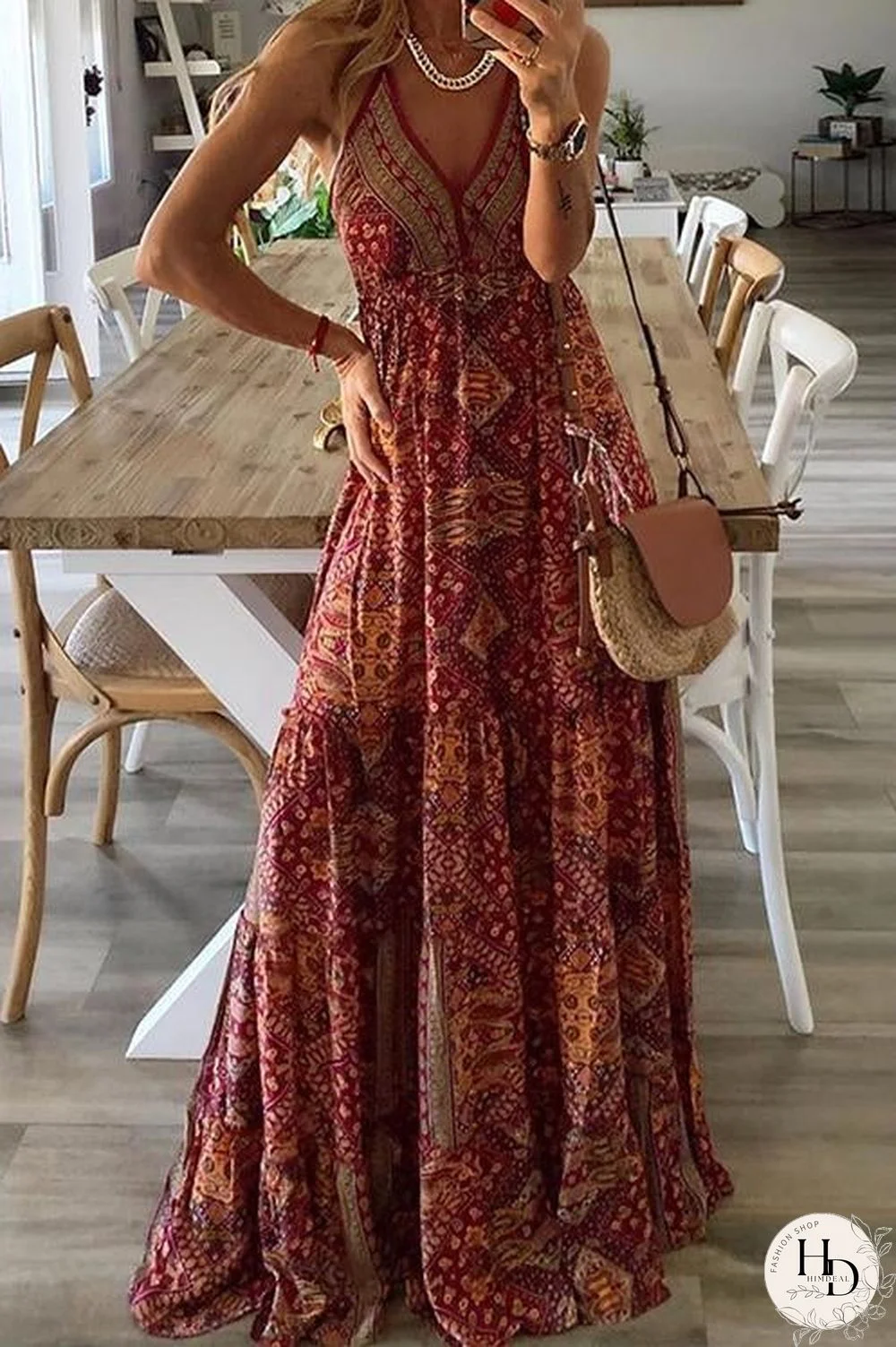 Boho Print Slip Maxi Dress