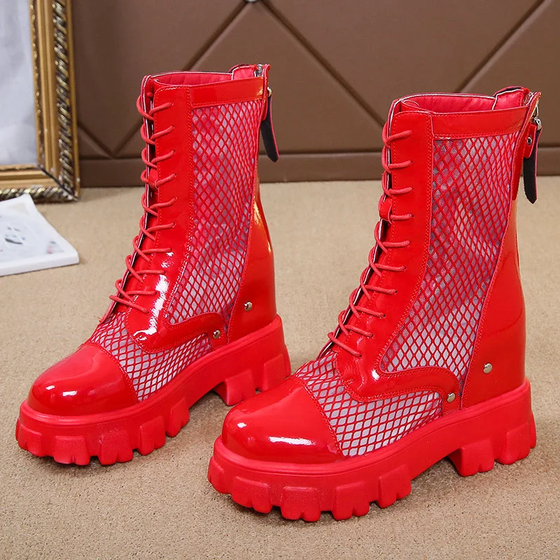 Chunky Platform Ankle Boots For Women Breathable Mesh Summer Shoes Woman Thick Sole Height Increasing Short Botas Mujer