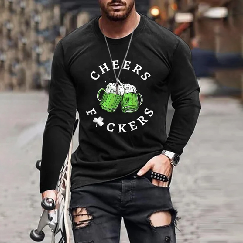 Men'S St. Patrick'S Day Funny Cheers Fuckers Long-Sleeve T-Shirt wearshes