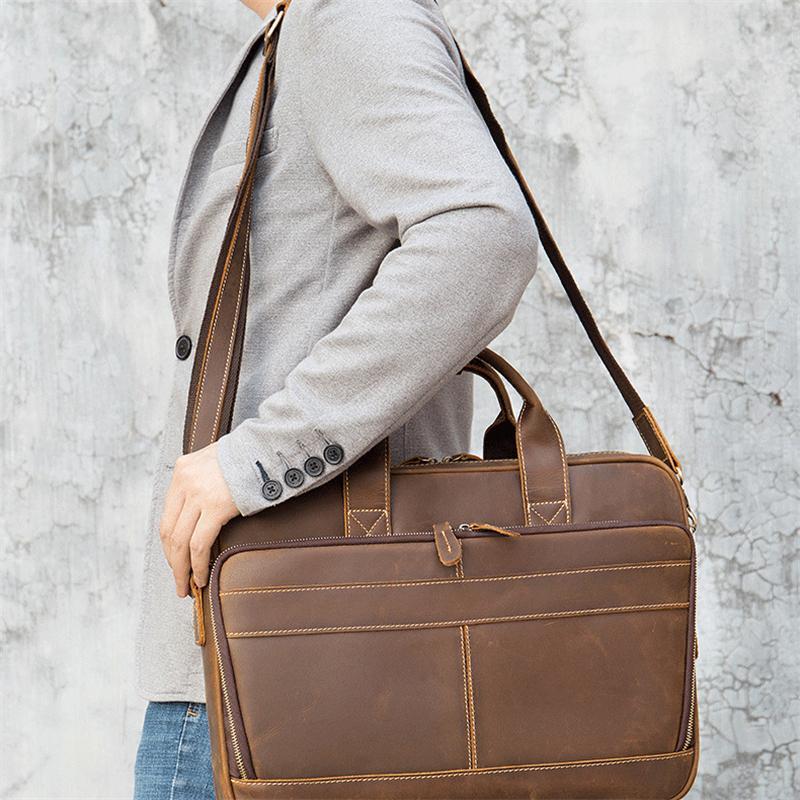 Vintage Style Leather Large Capacity Business Handbag Crossbody Bag