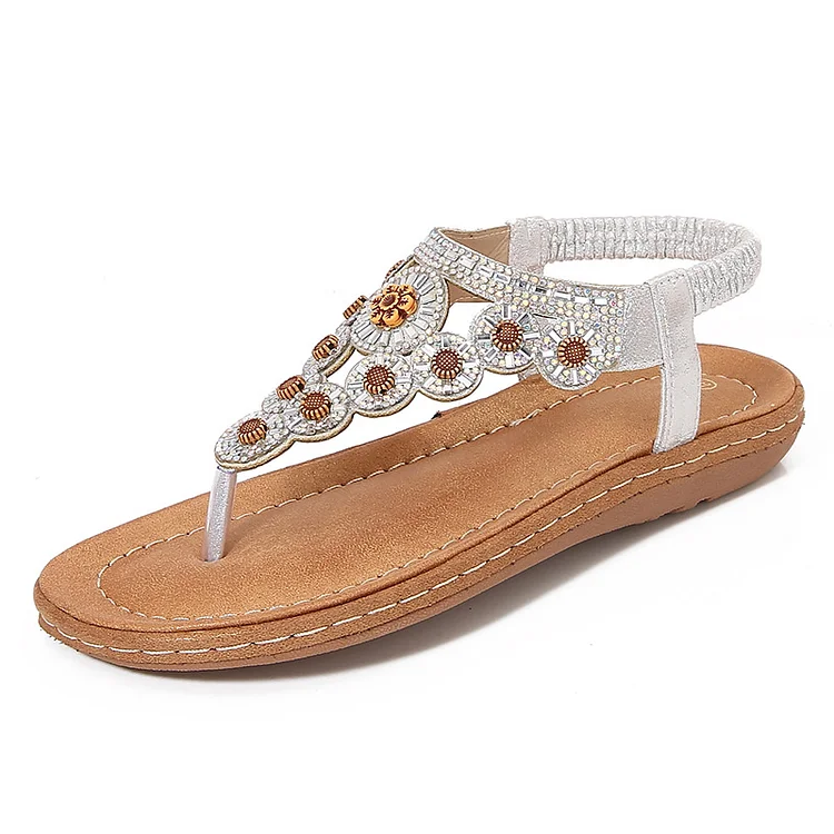 Flat Sandals Flower Rhinestone Sandals Open Toe Outwear Beach Shoes Radinnoo.com