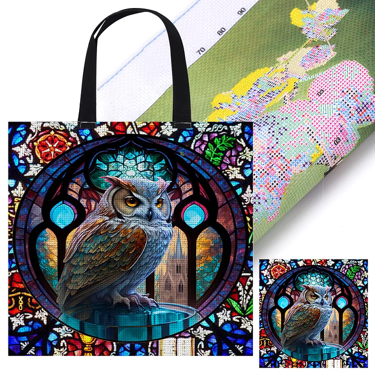 Shopping Bag Glass Art Owl - Printed Cross Stitch 11CT 40*40CM