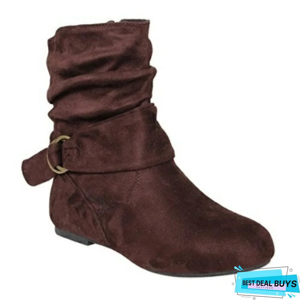 Autumn and Winter New Flat-Bottomed Boots European and American Plus Size Ladies Boots Suede