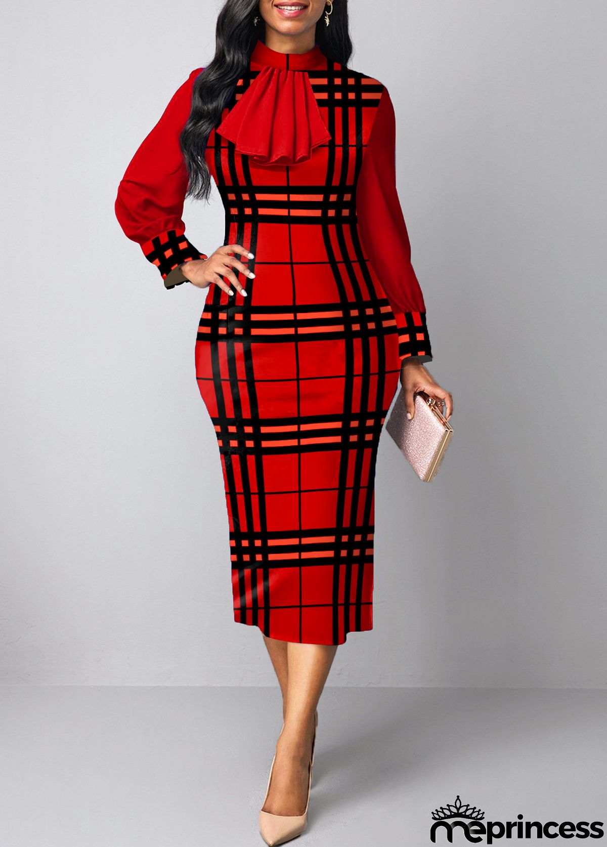 Red Patchwork Plaid Two Piece Suit Dress