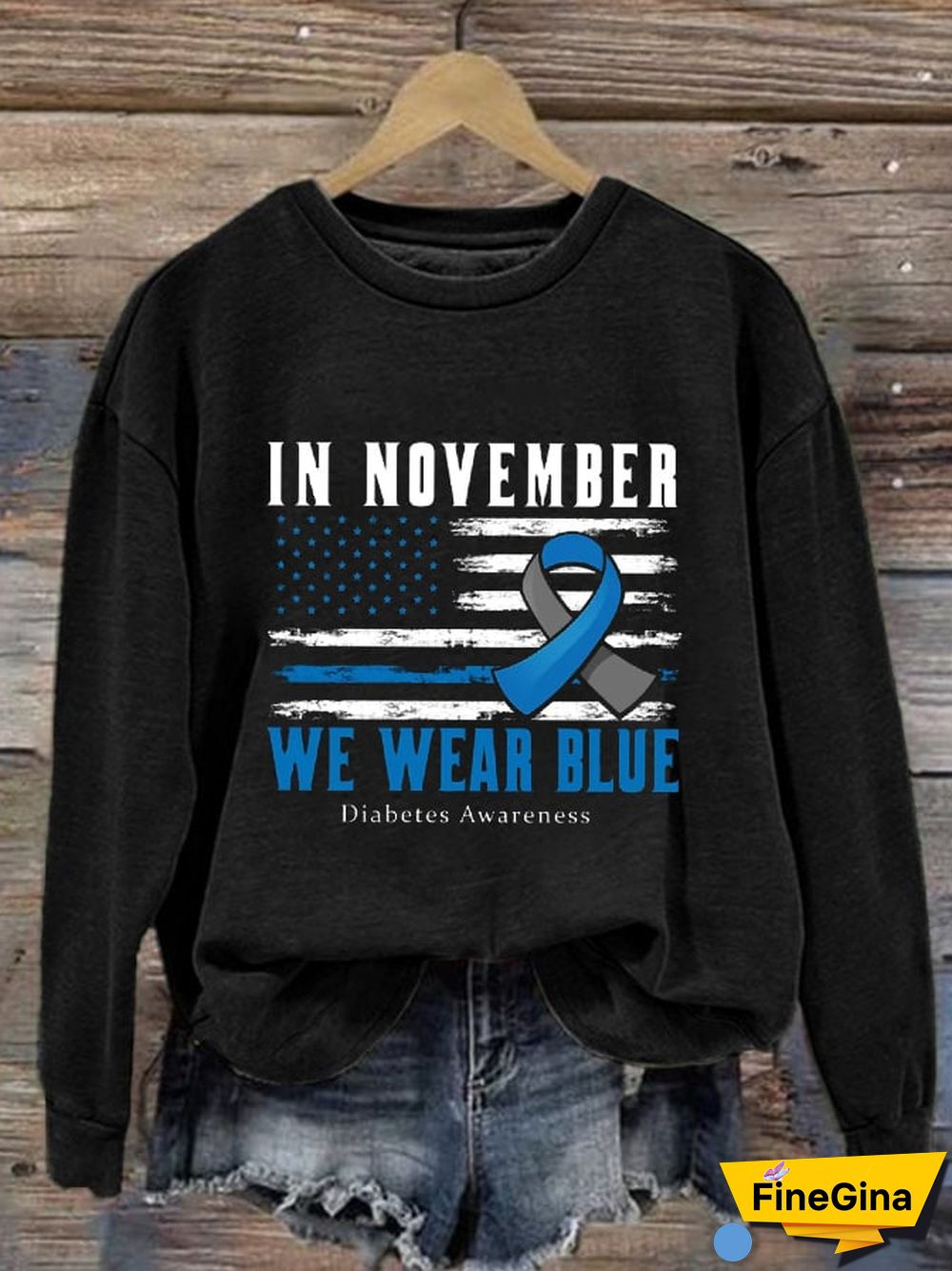 Women's In November We Wear Blue, Diabetes Awareness Printed Casual Sweatshirt