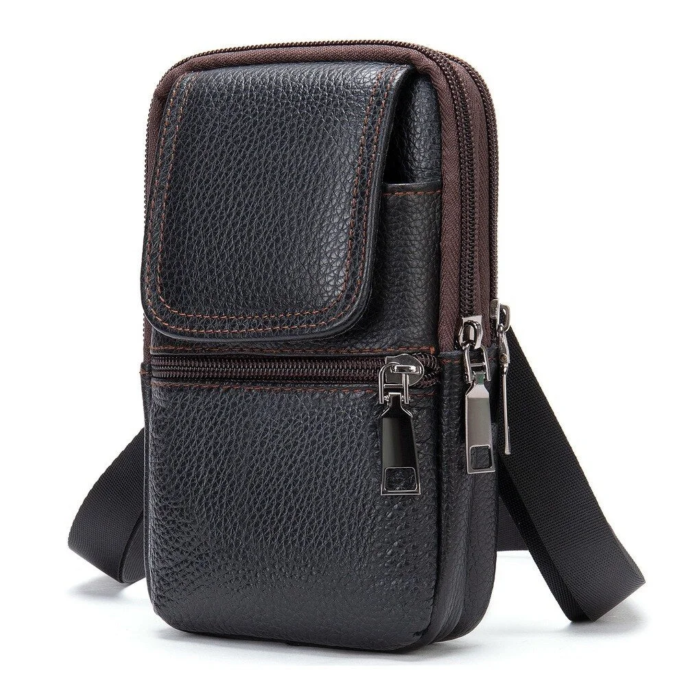 Men's Genuine Leather Mobile Phone Mini Waist Bag Belt Pockets Fanny ...