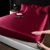 Simple solid color silk fitted sheet and pillowcase three-piece set