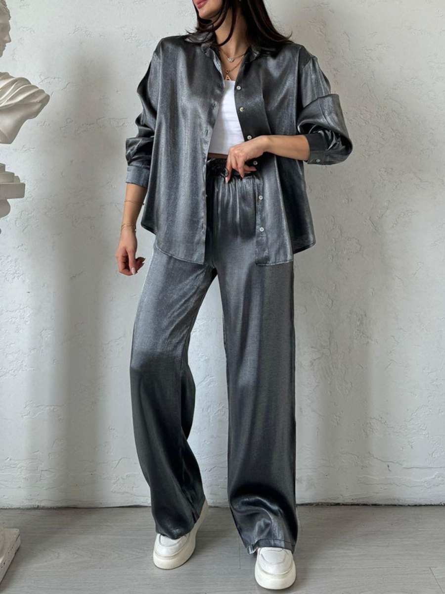 Stylish and Smart Simple Shirt and High-waisted Wide-leg Casual Suit | Oxredo Shop Ramadan Sale