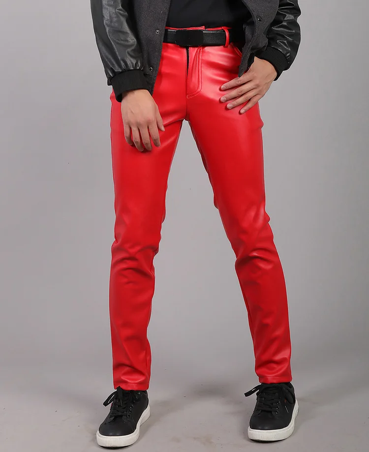 PU Leather Tight Stretch Slim Fit Fleece Lined Pant 