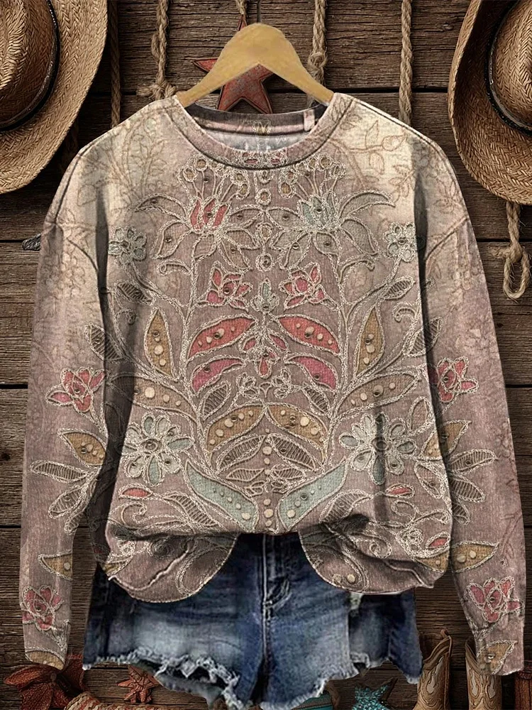 Women's Retro Western Print Sweatshirt 