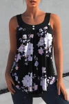 Plus Size Floral Print Decorative Button Tank Top