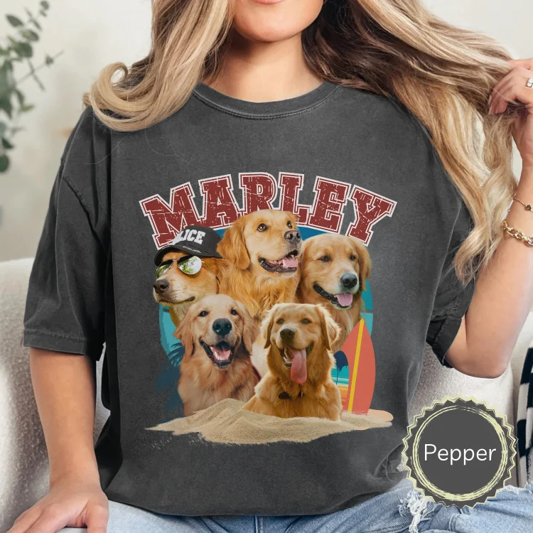 Custom Dog Photo Retro Shirt, Personalized Pet Photo 90s Y2k Vintage Tee for Summer
