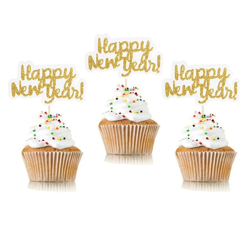 2022 Happy New Year Gold Number Foil Balloons Paper Banner Navidad New Year Eve Christmas Party Decoration Cupcake Toppers