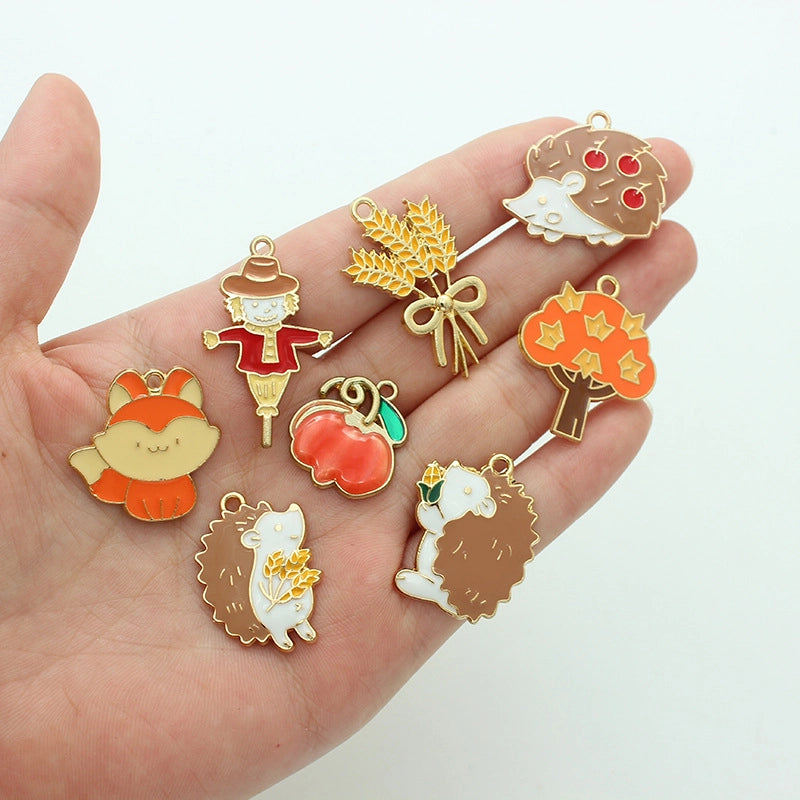 10 PCS/Package Alloy Hedgehog Pumpkin Fox Pendant Jewelry Accessories