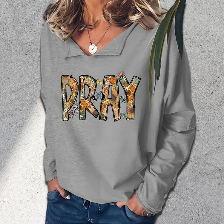 pray V-neck loose  sweatshirt_G242-0023539