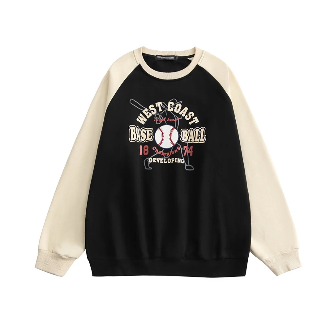 Baseball contrast stitched letter-print sweatshirt