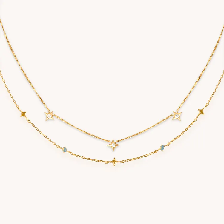 Cosmic Opal Necklace Stacking Set in Gold