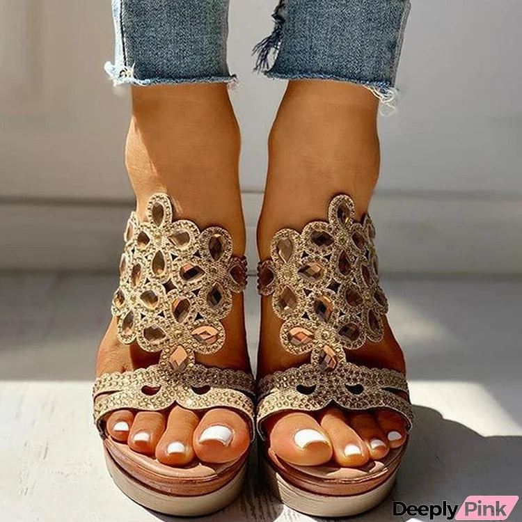 Casual Rhinestone Opend Wedges Shoes