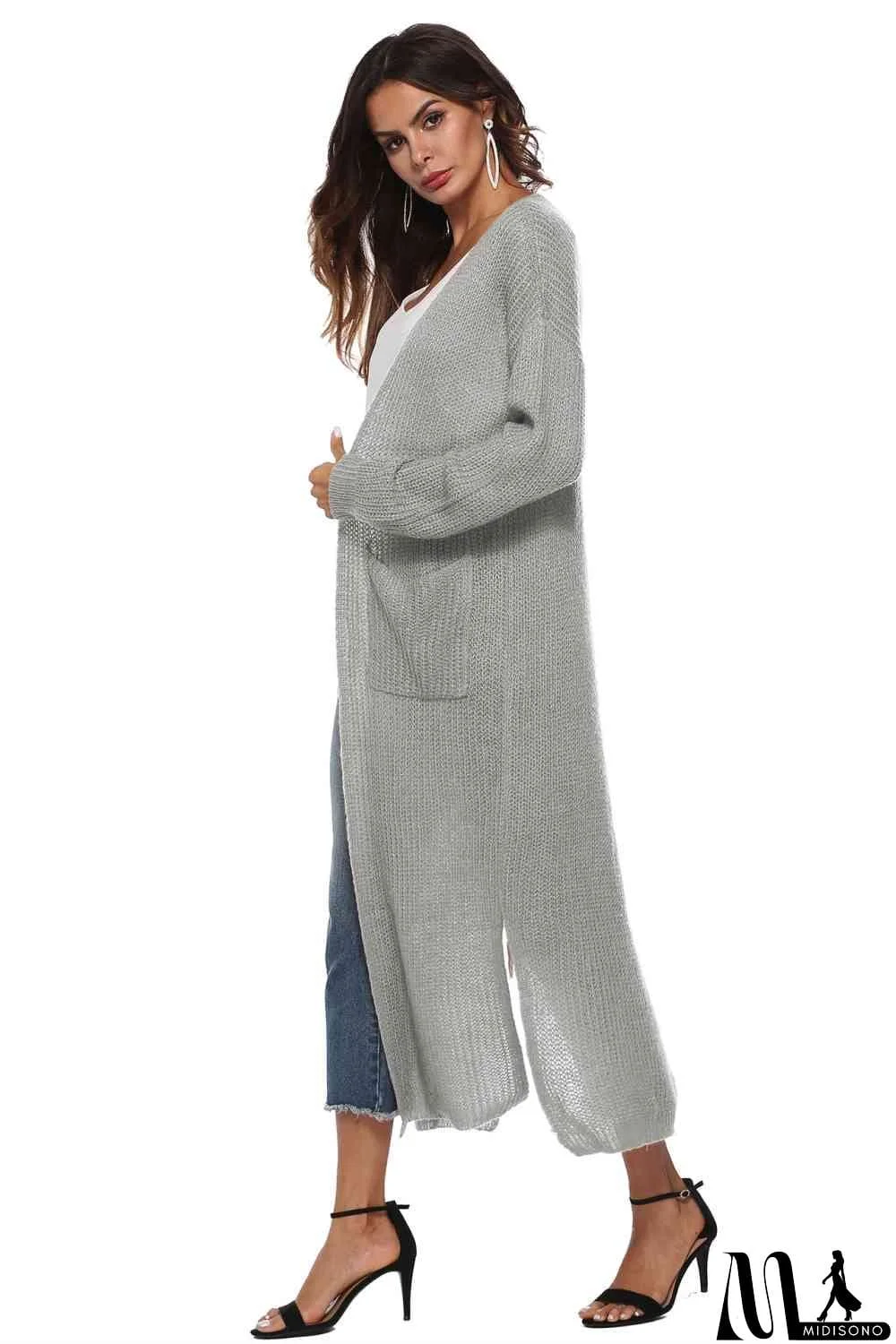 MidiSono - Long Sleeve Open Front Buttoned Cardigan