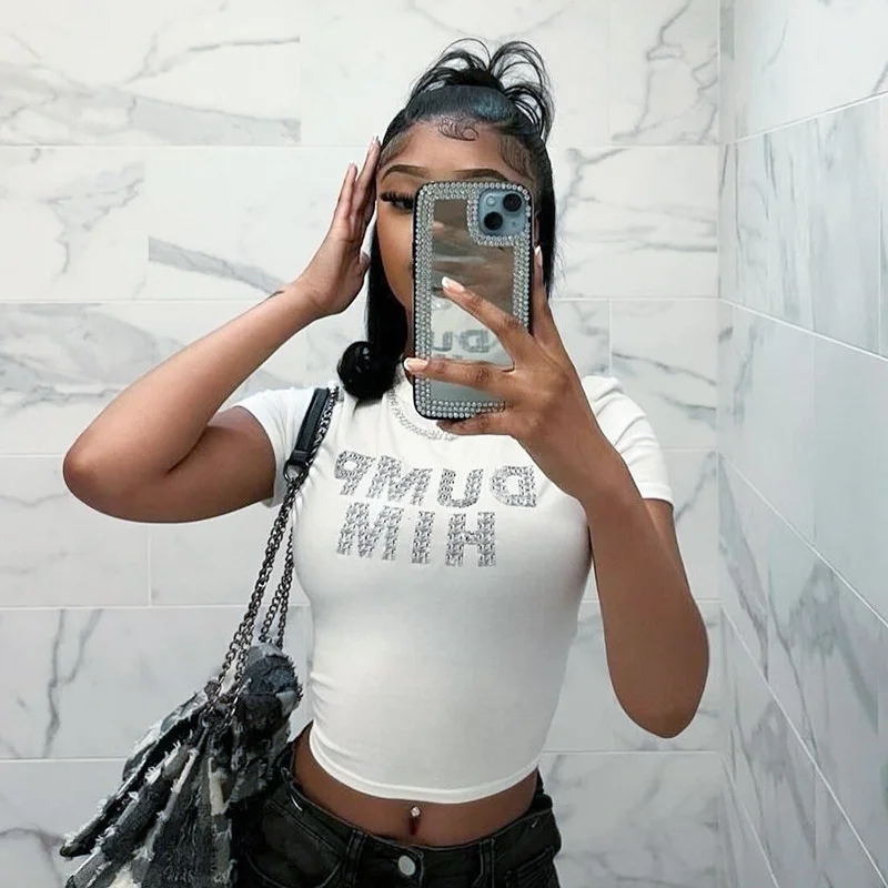 Uveng Uveng Women's Summer New Street Wearing Round Neck Short Letter Print Short T-Shirt