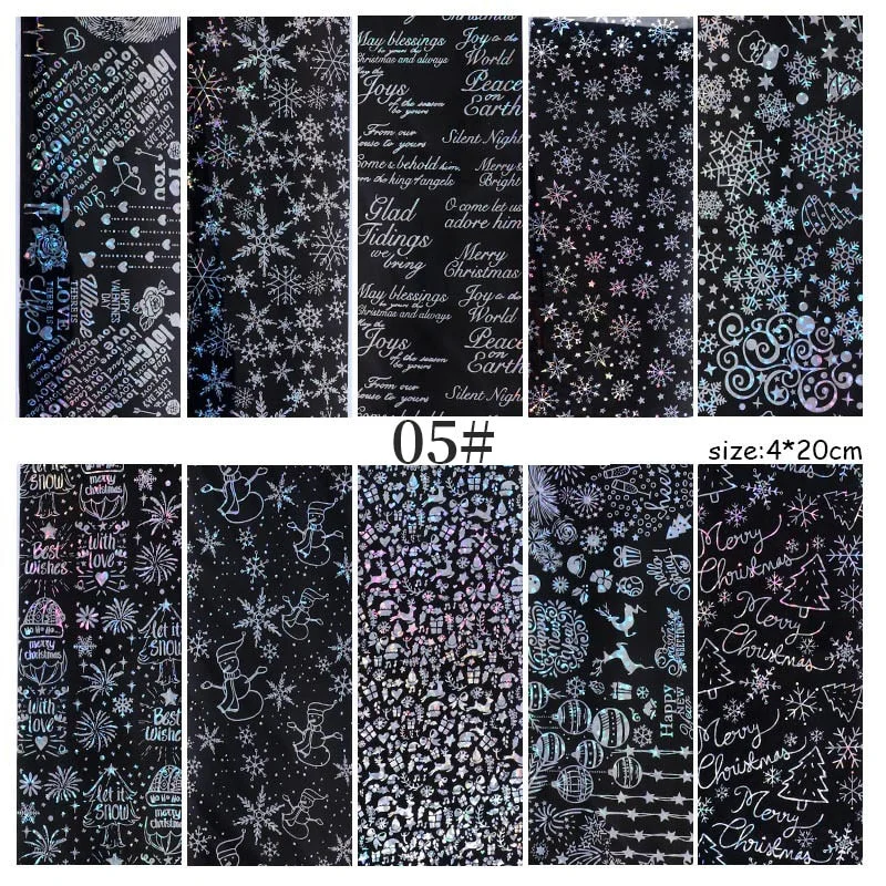 Nail Foils Flowers Nail Stickers Transfer Decals Sliders Christmas Halloween Print Nail Art Decorations DIY Tips Adhesive Wraps