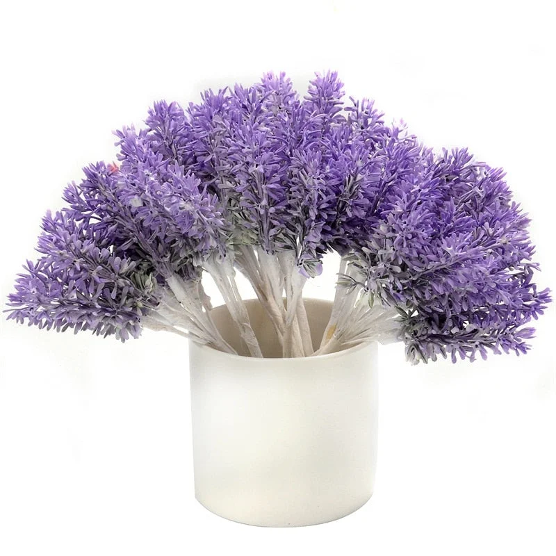 6pcs Mini Plastic Artificial Lavender Fake Flower Bouquet For Home Wedding Decoration Handmade DIY Wreath Scrapbooking Craft