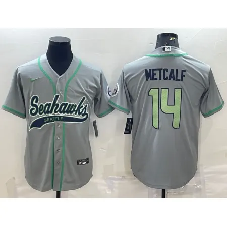 Men's Seattle Seahawks #14 DK Metcalf Grey With Patch Cool Base Stitched Baseball Jersey 5TWH