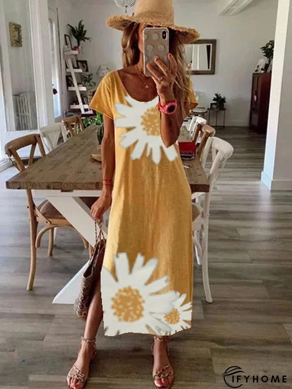 Women Summer Floral-Print Short Sleeve Casual Maxi Dress | IFYHOME