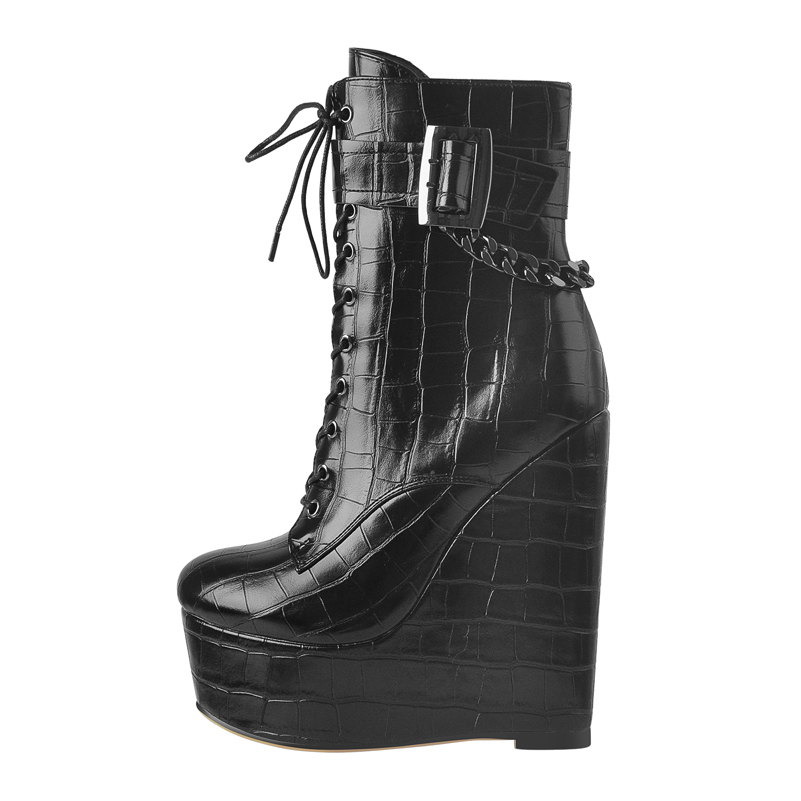 Ankle Strap Wedges With Metal Chain Booties