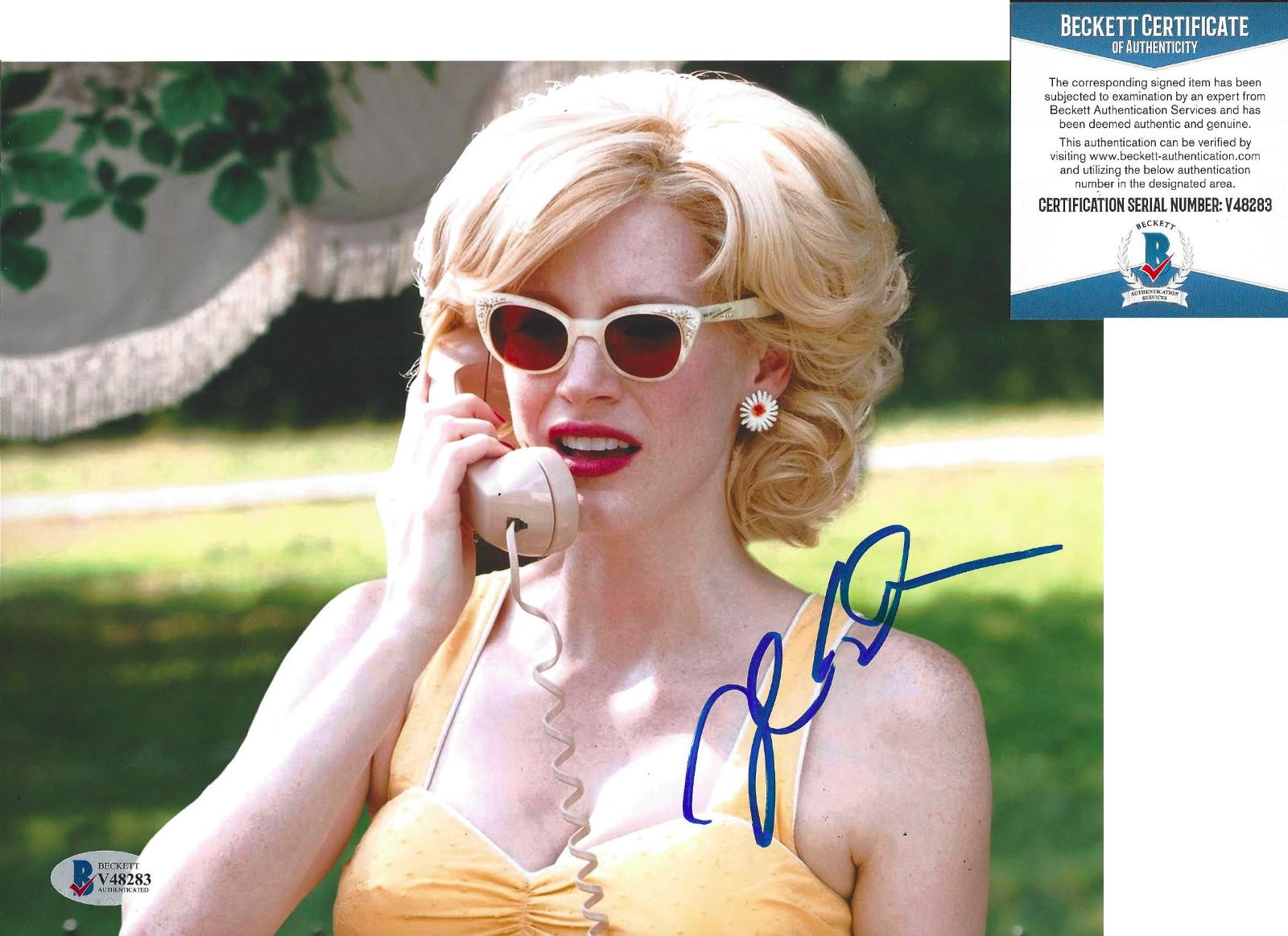 JESSICA CHASTAIN SIGNED 'THE HELP' 8x10 MOVIE Photo Poster painting B ACTRESS BECKETT COA BAS