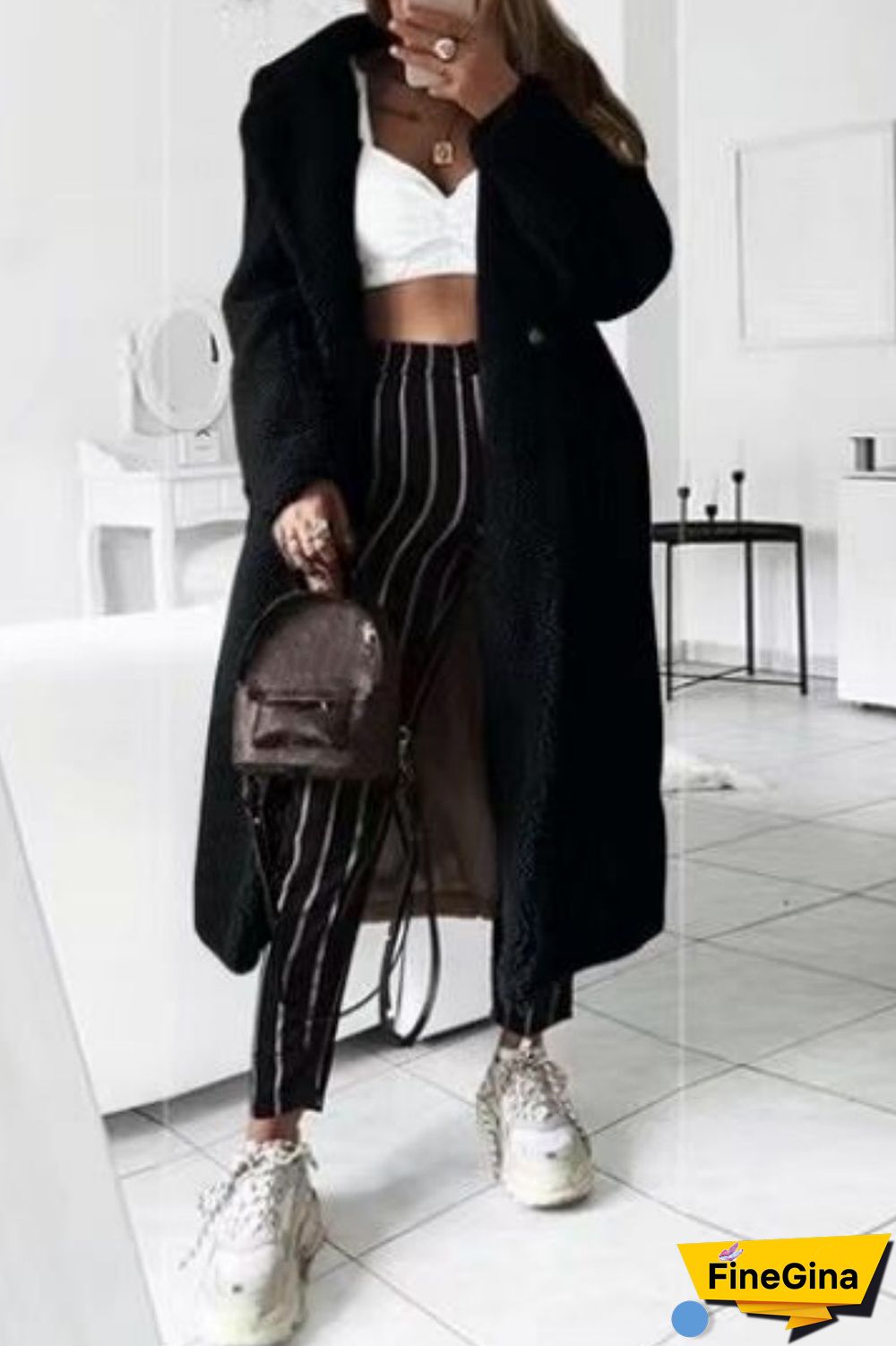 Black Casual Solid Cardigan Turndown Collar Outerwear