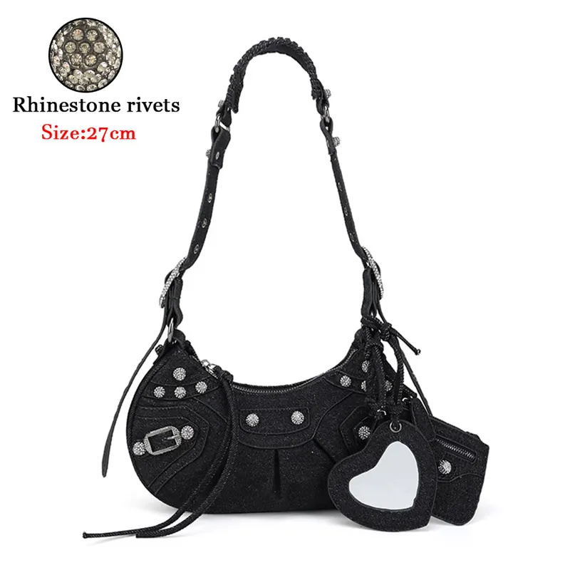 Bag New 2023 Black Gothic White Fashion Black Pink Rivets Crossbody Shoulder Bags Purse Women Underarm Bags  Motorcycle Bag