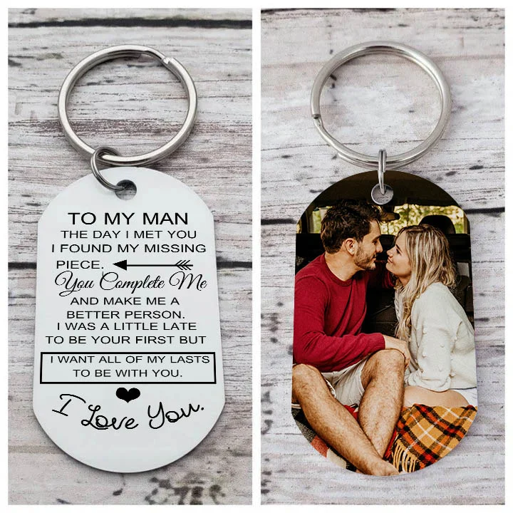 To My Man/Woman Custom Photo Keyring Couple Keychain Stainless Steel Keychain Valentine's Day Gift for Couples