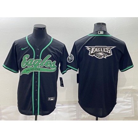 Men's Philadelphia Eagles Black Team Big Logo With Patch Cool Base Stitched Baseball Jersey Q06E