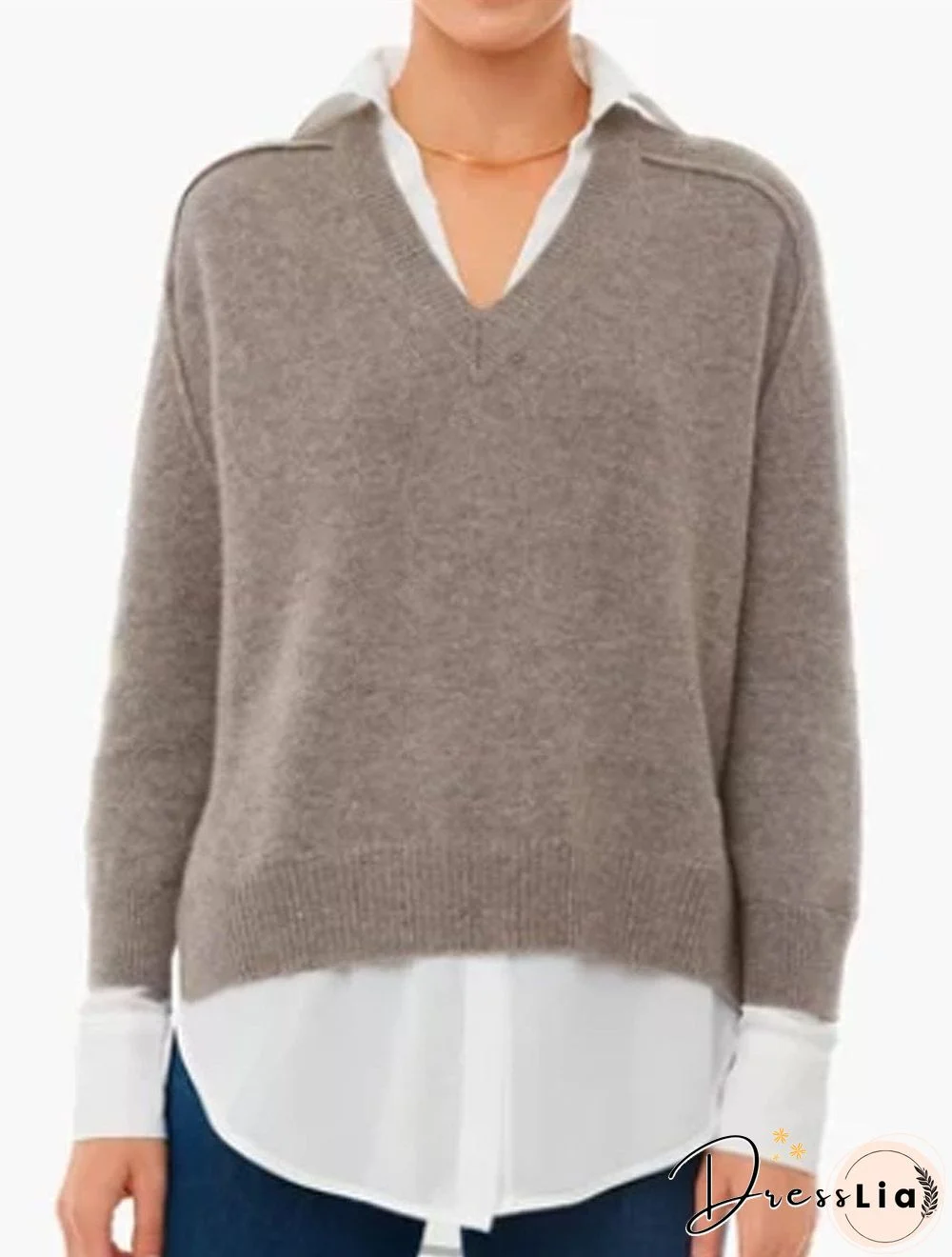 V-neck Solid Color Casual Knit Pullover