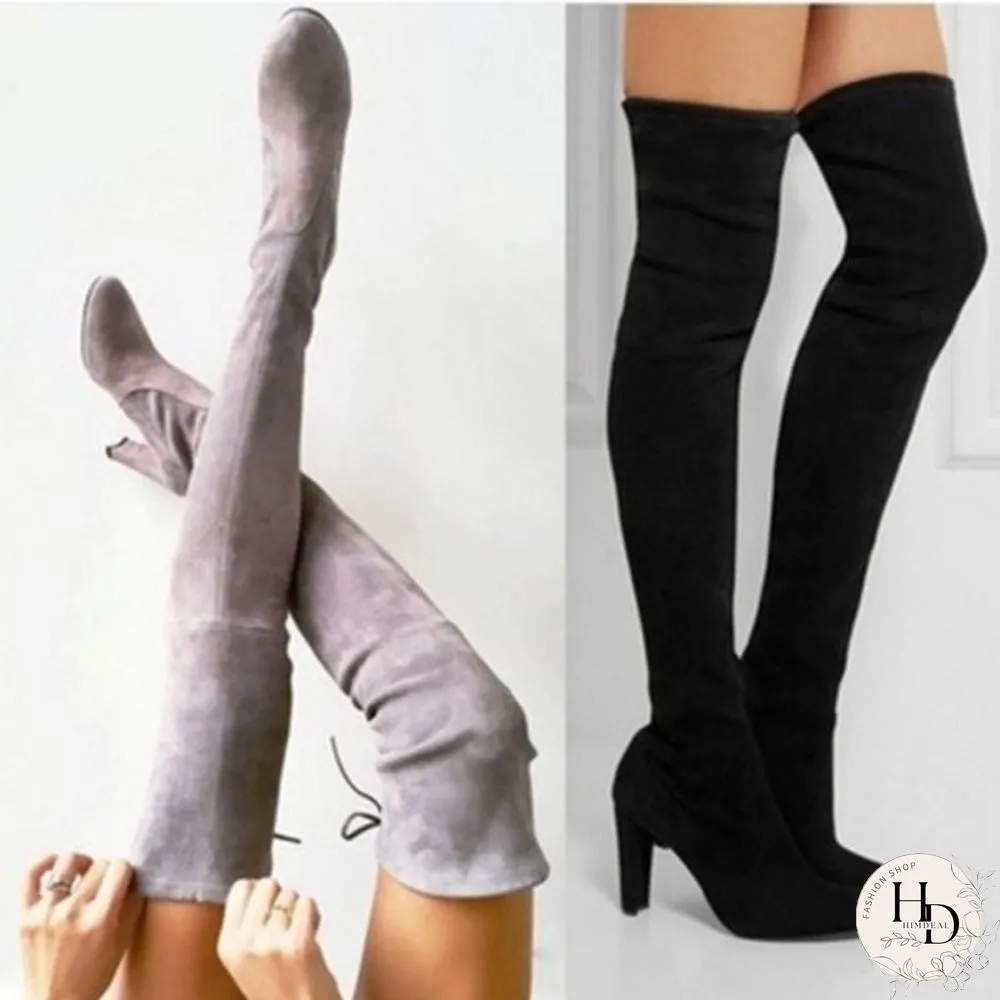 Womens Stretch Slim Thigh High Boots Fashion Over The Knee Heels Size 34-43 Red Black Grey