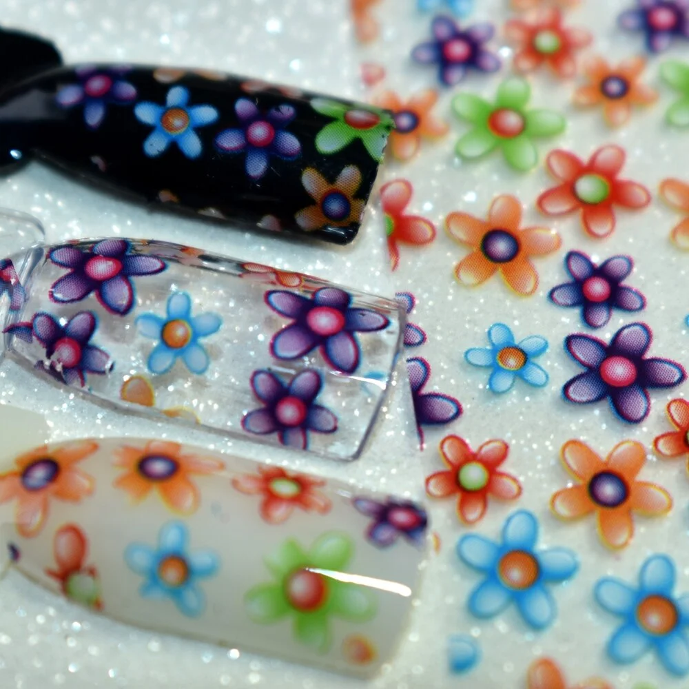 More Than 250 Design Beautiful Designed Nail Art Product Nail Glue transfer Foil Beautiful Flower Purple Orange-Nail Inspo