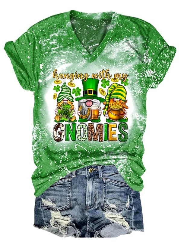 Women‘s St. Patrick's Day Hanging With My Gnomies Print Casual T-shirt