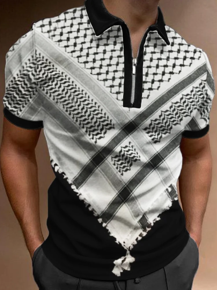 Men's Free Palestine Scarf Inspired Zip Up Polo Shirt