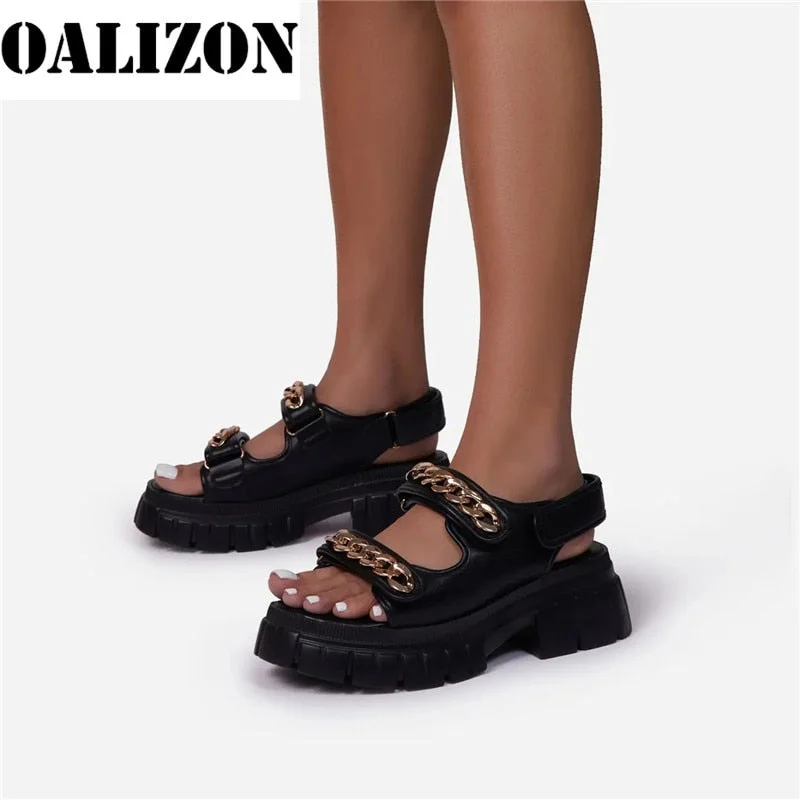 Women's Chain Open Toe Sandals Shoes Summer 2021 Lady Women Flat Platform Mid Heels Flange Bottom Casual Gladiator Sandals Shoes