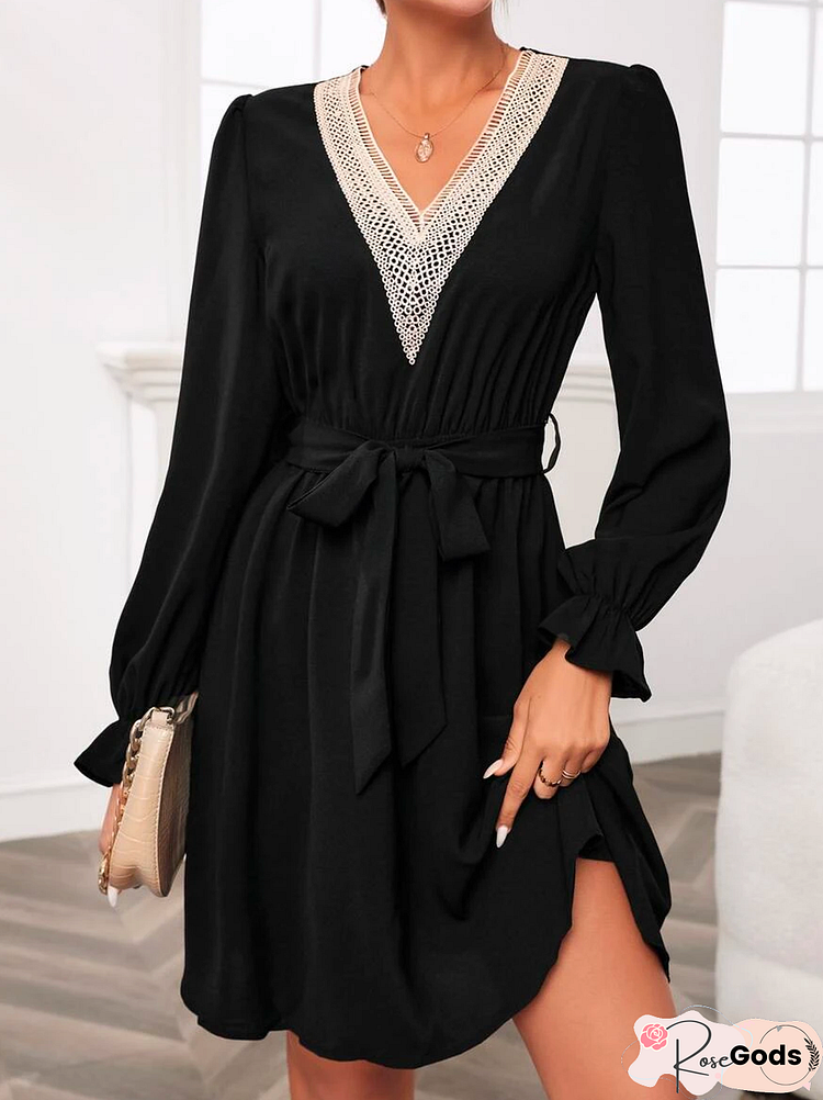 Casual V Neck Loose Plain Dresses