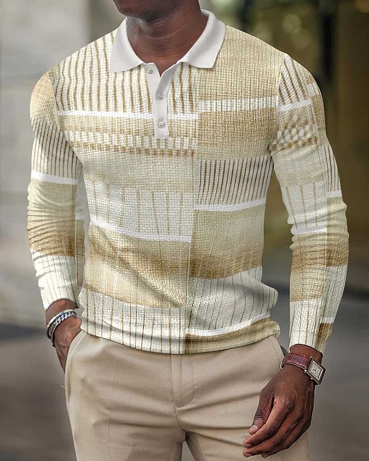 Men's geometric pattern retro casual polo shirt