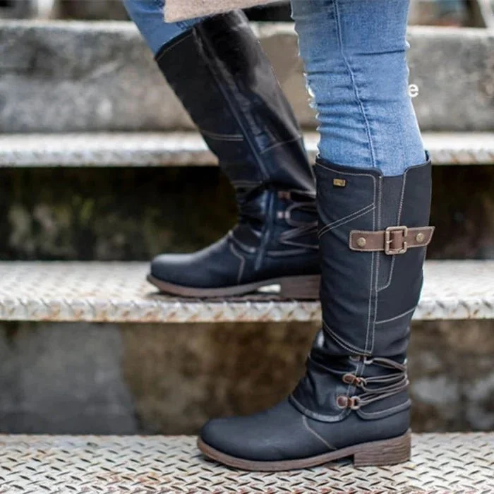 Women's Vintage Leather Zipper High Snow Boots