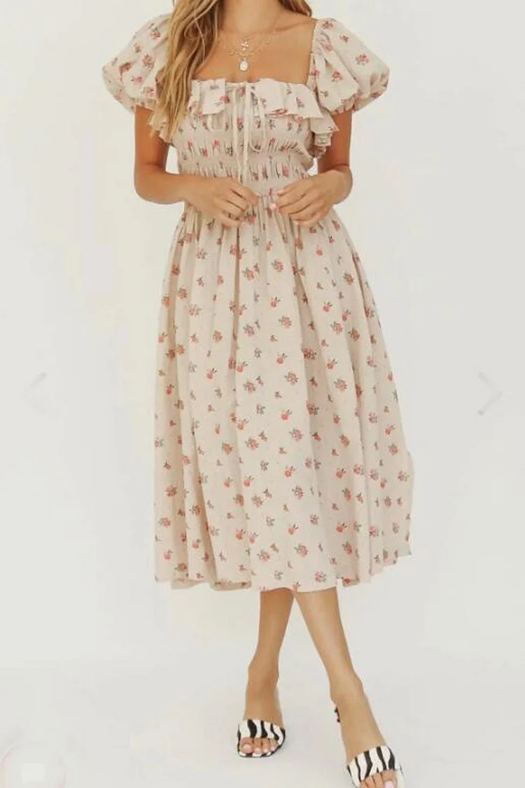 Luditu Midi Dress, Off  Shoulder Smocked Dress, Pink Foxolove