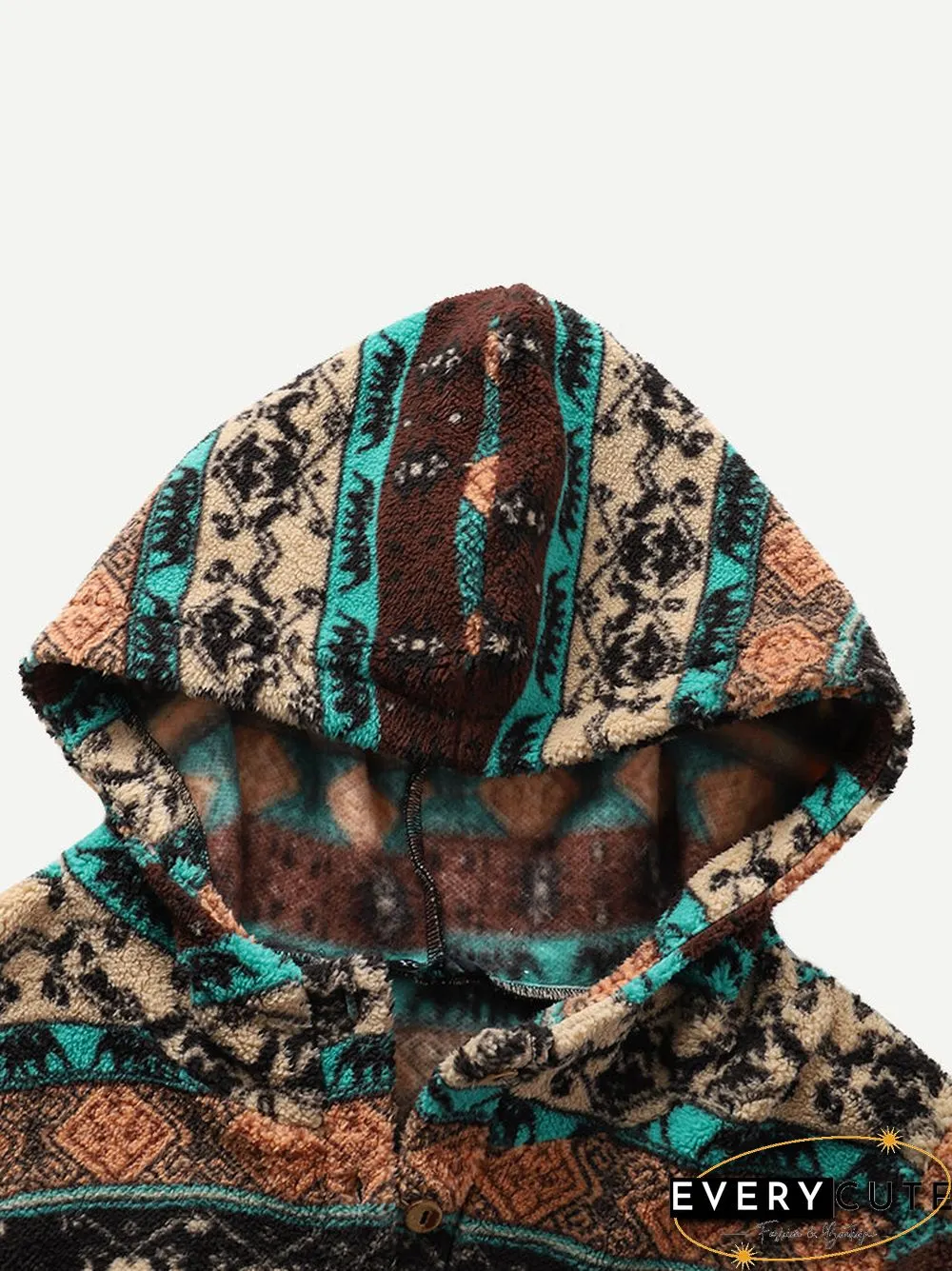 Vintage Ethnic Pattern Print Pocket Hooded Casual Coat for Women