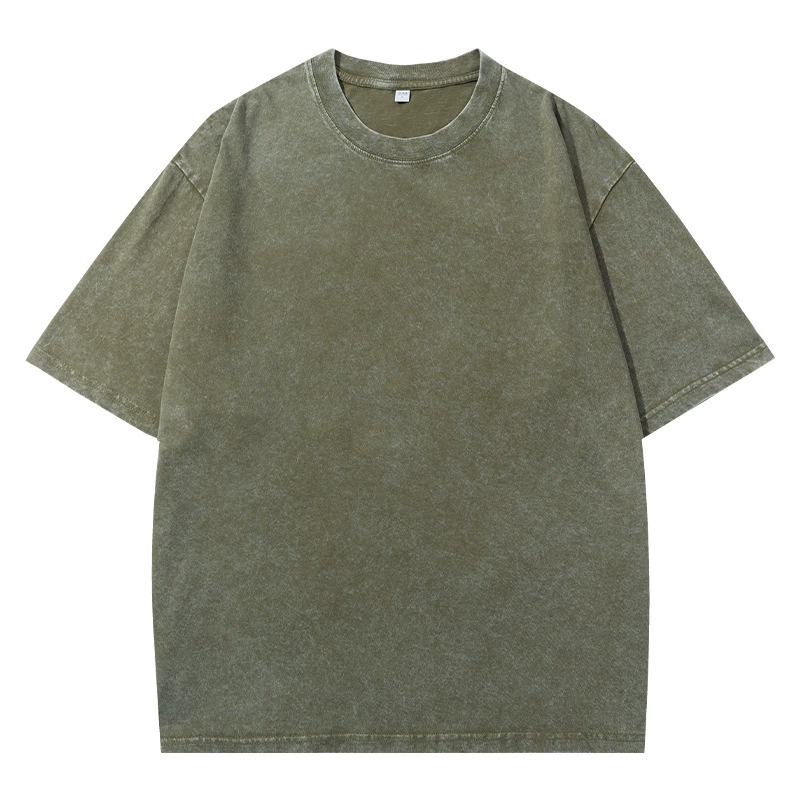 2026 Vintage Washed Men’s Short Sleeve T-Shirt Retro Streetwear INS Style Solid Color Loose Fit Tee