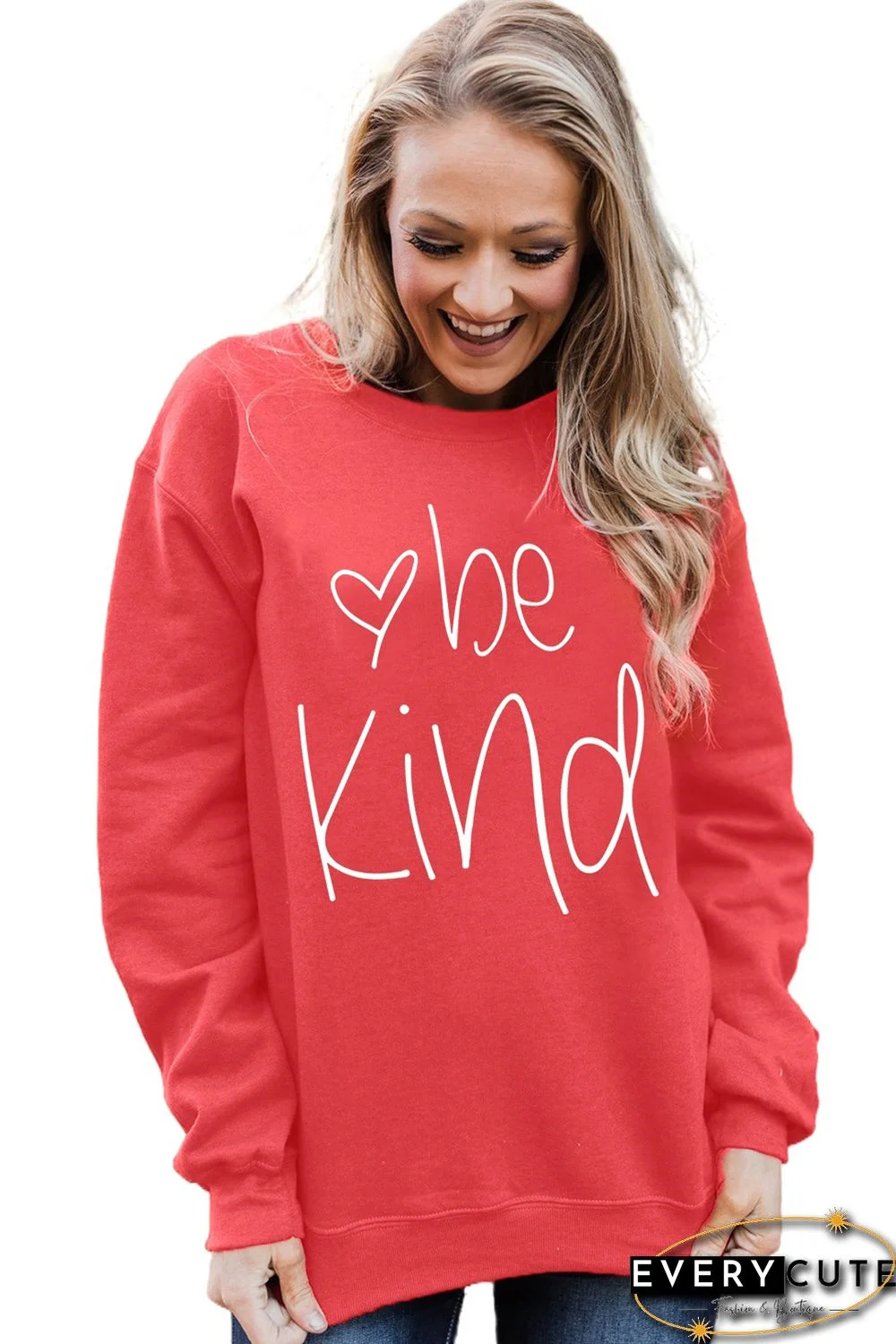 Heart Shaped Letter Print Drop Shoulder Pullover Sweatshirt